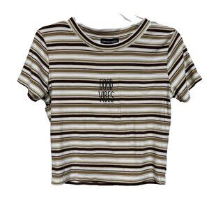 STREETWEAR SOCIETY Juniors' Size Large SS Crop Top Tan Brown Stripe EUC